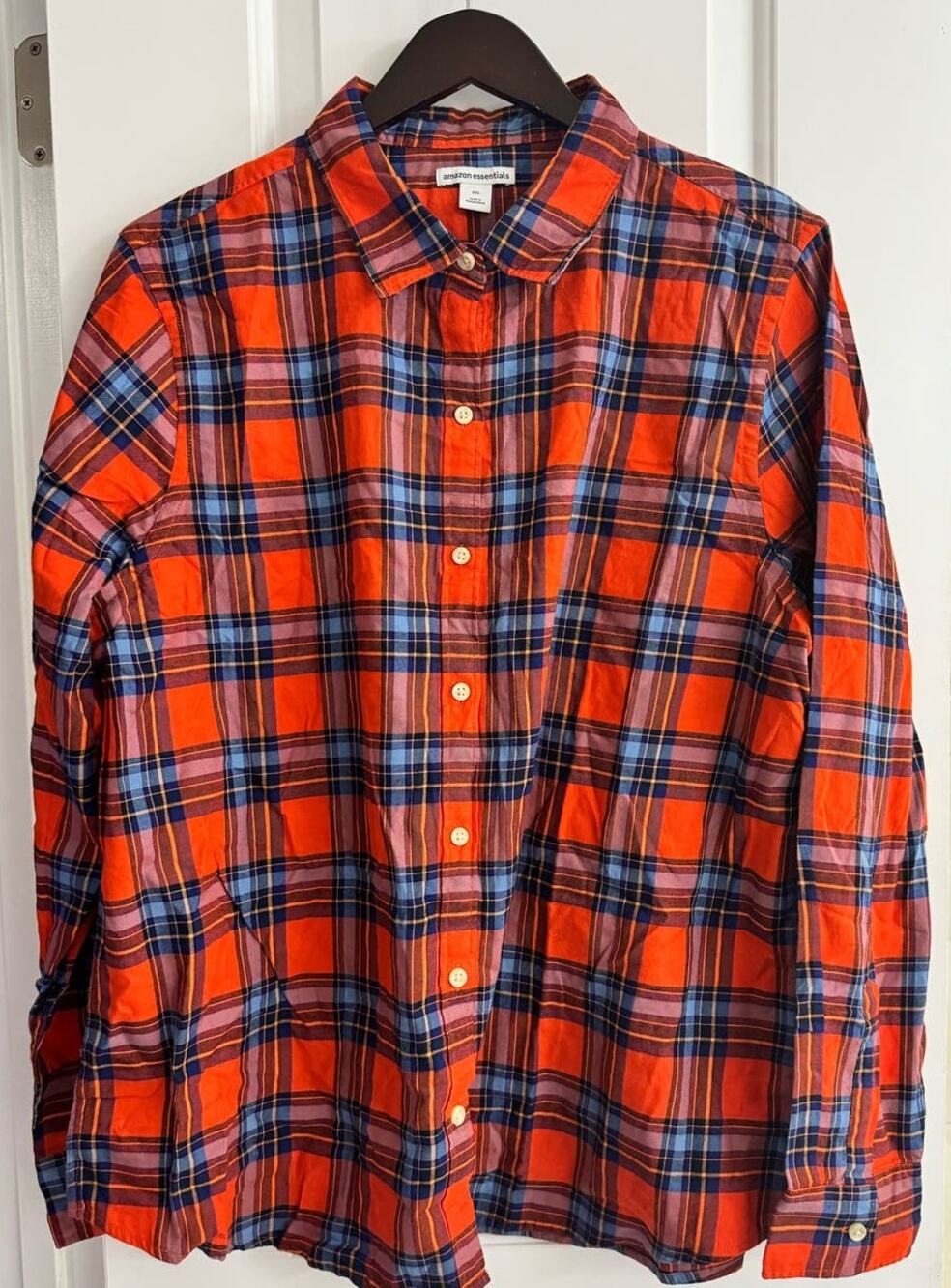 Amazon Essentials Women's Orange/Blue Plaid, XXL